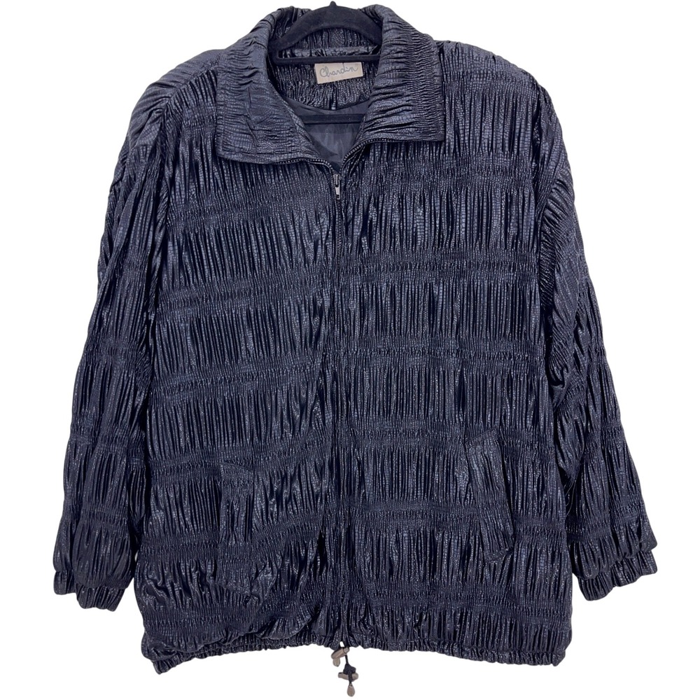 Vintage 80s Chardin Black Jacket 2XL Oversized Smocked Metallic Animal  Curvy